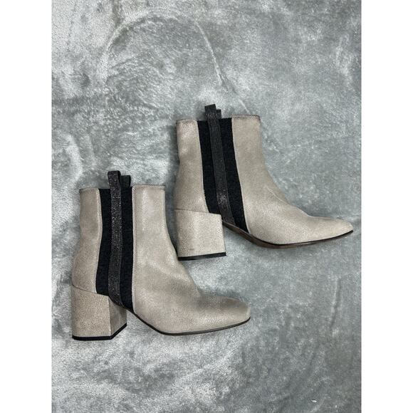 Brunello Cucinelli Taupe Brushed Leather Chelsea Ankle...